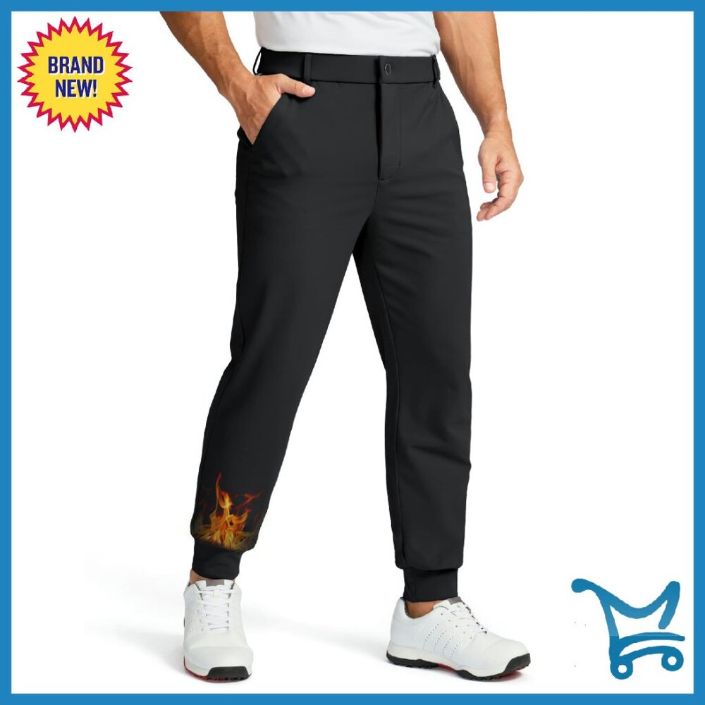 Men's Fleece Lined Golf Joggers Slim Fit Stretch Sweatpants Winter Pants